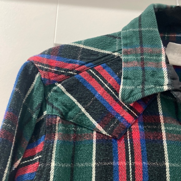 Vintage Wrangler western thick flannel Pearl snap button down men's large tall - Picture 8 of 11